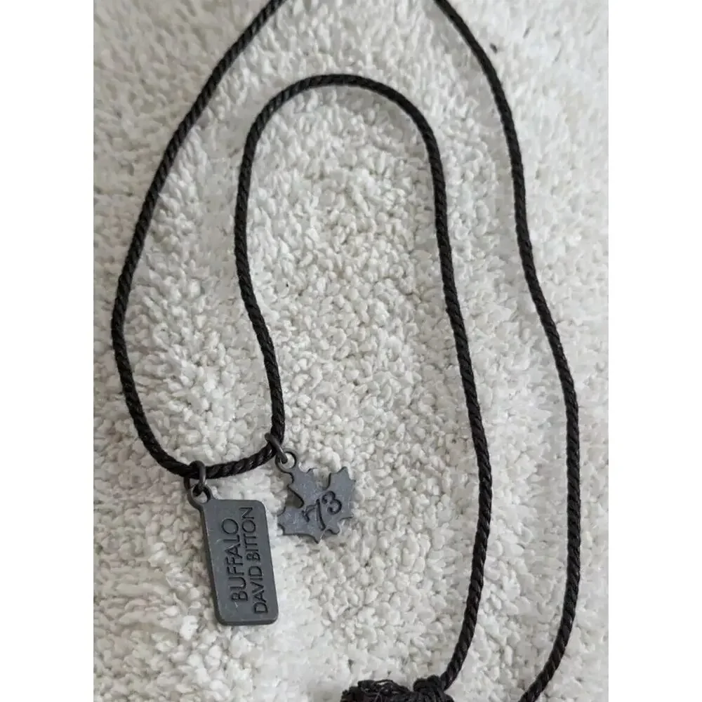 Buffalo David Bitton Y2K Grunge Cord Necklace Dog Tag Maple Leaf Charm Mens VtG
